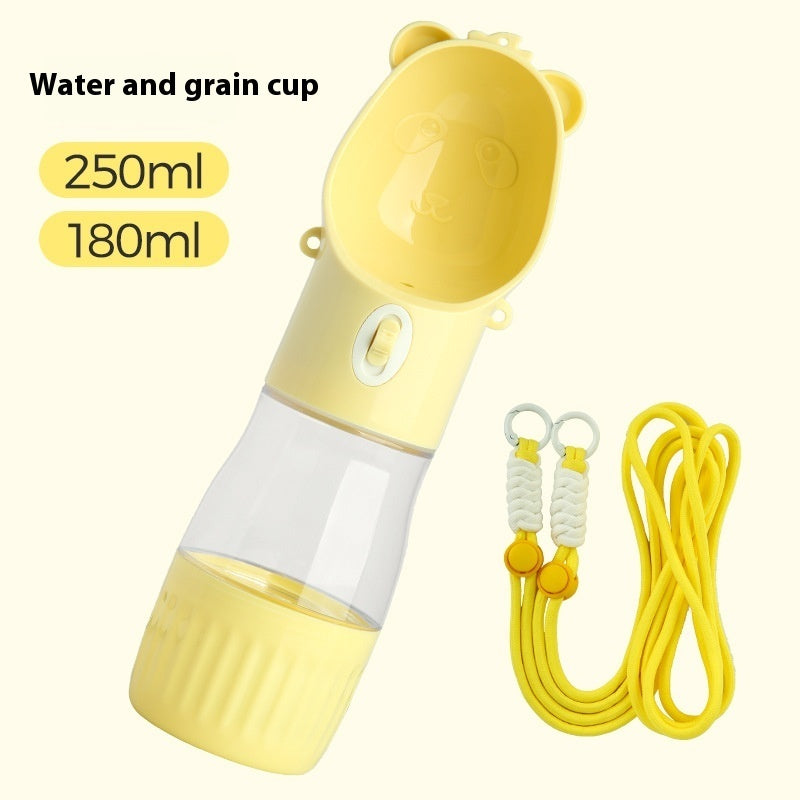 Portable dog water bottle with food container, yellow