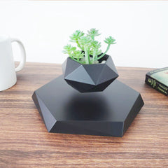 Levitating magnetic flower pot planter in black
