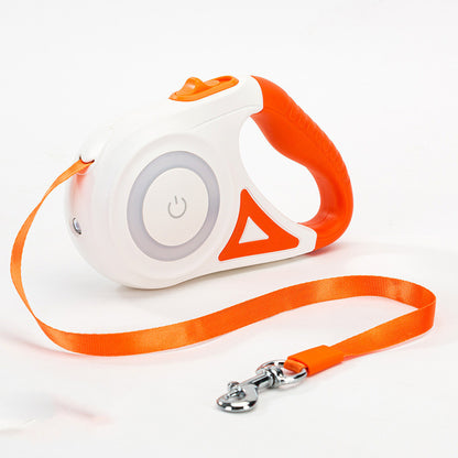Retractable dog leash with LED spotlight in orange, 5m