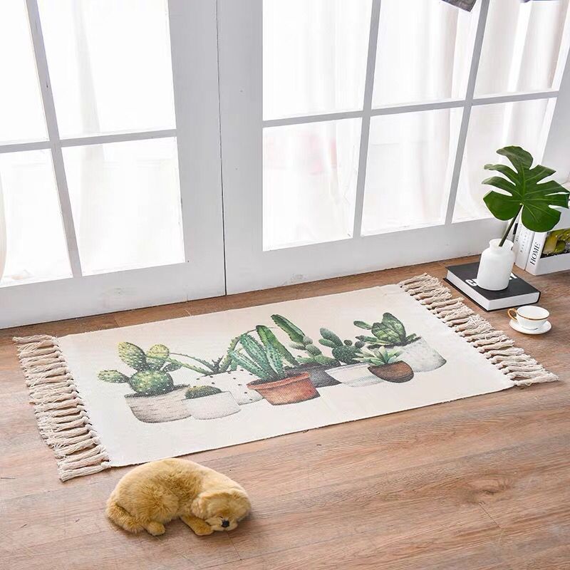 Boho Woven Cotton Tassel Rug, alternate product view