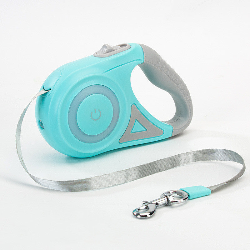 Retractable dog leash with LED spotlight in green, 5m