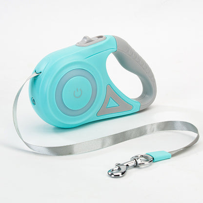 Retractable dog leash with LED spotlight in green, 5m