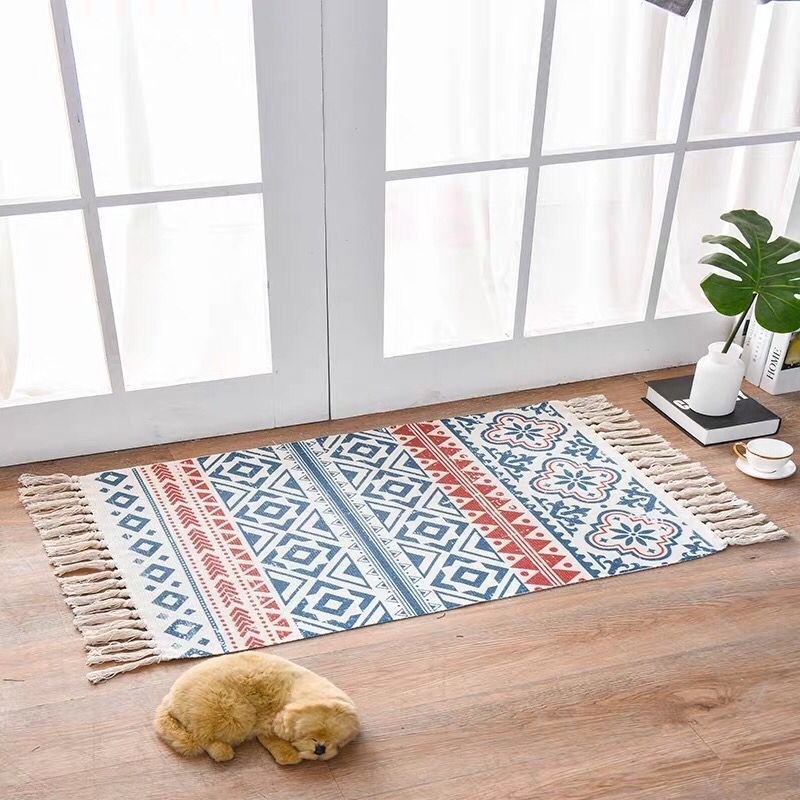 Boho Woven Cotton Tassel Rug