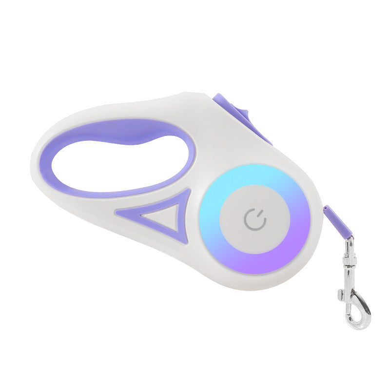 Retractable dog leash with LED spotlight in purple, 3m