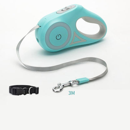 Retractable dog leash with LED spotlight and collar in green, 3m