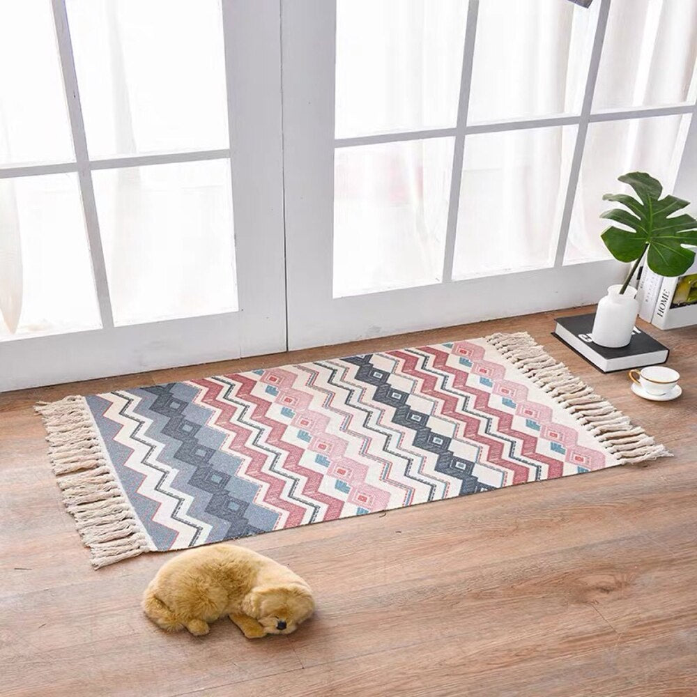 Boho Woven Cotton Tassel Rug, additional product view 5