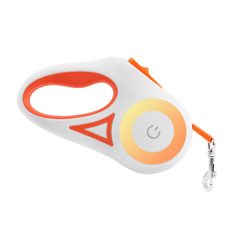 Retractable dog leash with LED spotlight in orange, 3m