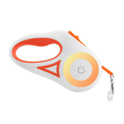 Retractable dog leash with LED spotlight in orange, 3m