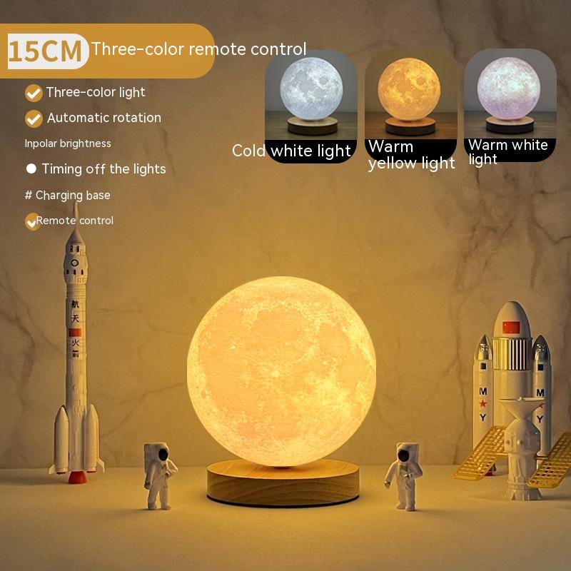 Levitating magnetic moon lamp, three-colour rotating, 15cm