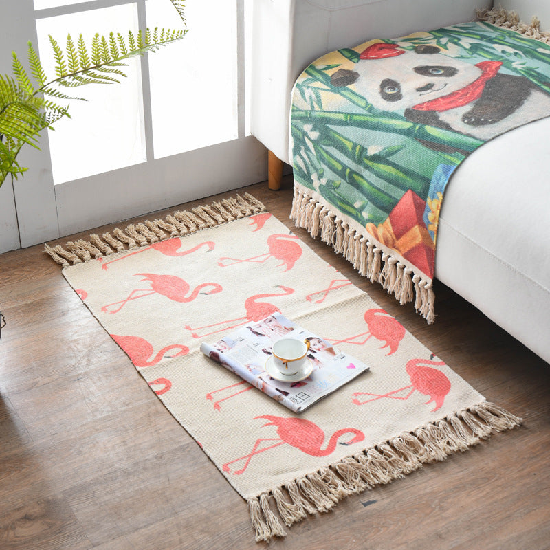 Boho Woven Cotton Tassel Rug, product detail view