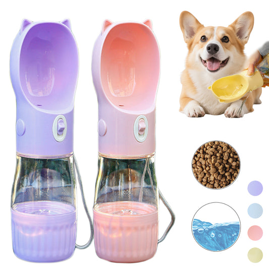 Portable dog water bottle with built-in travel bowl