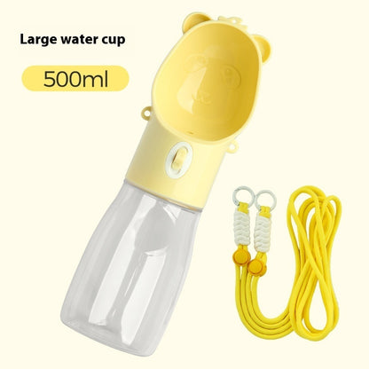Portable dog water bottle and travel bowl, 500ml, yellow