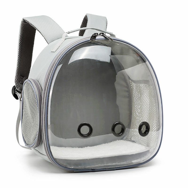 Transparent pet backpack carrier for small animals in grey