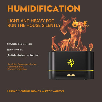 Flame effect aroma diffuser with LED fire-style mist