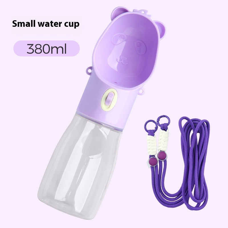 Portable dog water bottle and travel bowl, 380ml, purple