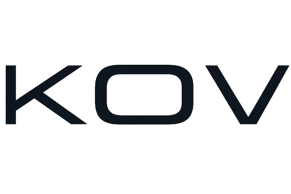 The brand name 'KOV' in a clean, black sans-serif font centered on a solid white background.