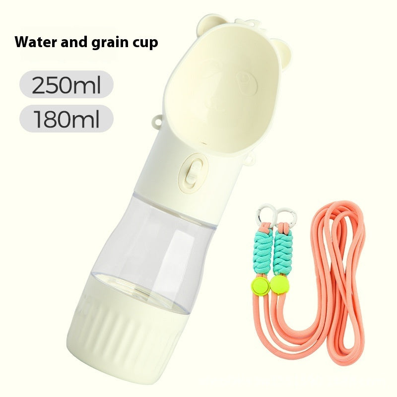 Portable dog water bottle with food container, white