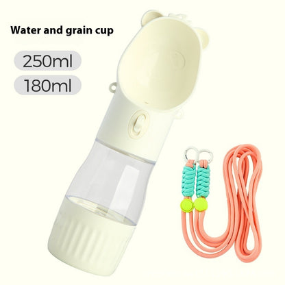 Portable dog water bottle with food container, white