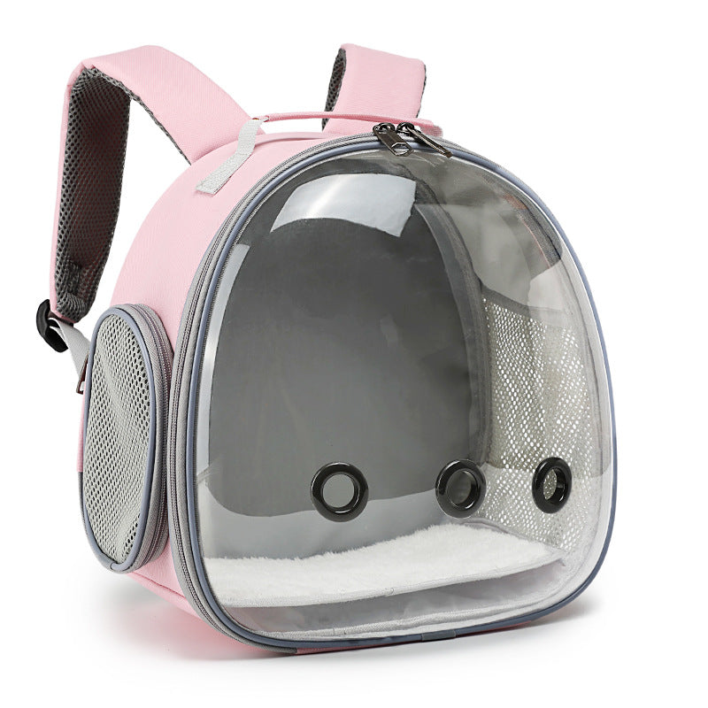 Transparent pet backpack carrier for small animals in pink