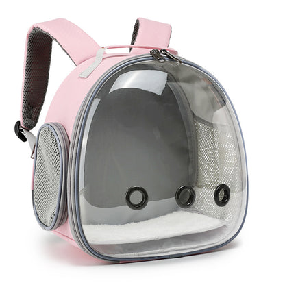 Transparent pet backpack carrier for small animals in pink