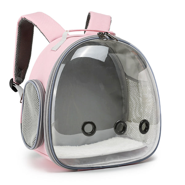 Transparent pet backpack carrier for small animals in pink