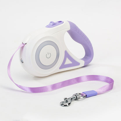 Retractable dog leash with LED spotlight in purple, 5m
