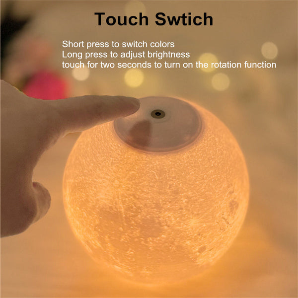 Levitating moon lamp floating above a magnetic base